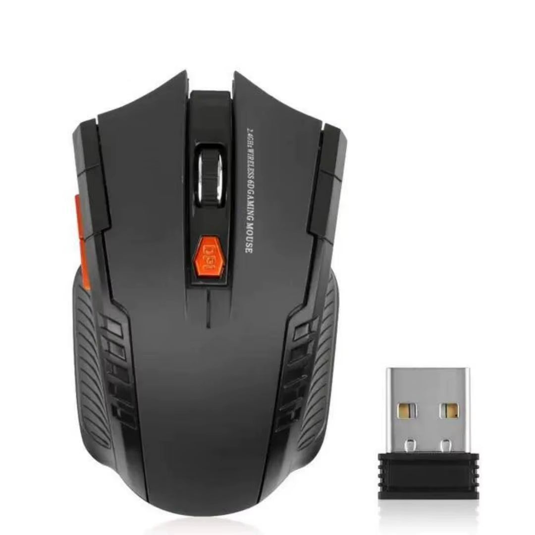 2.4G Wireless Black Mouse 1600DPI Optical Mouse Computer Gaming Mouse 6-Button Wireless Mouse with USB Receiver