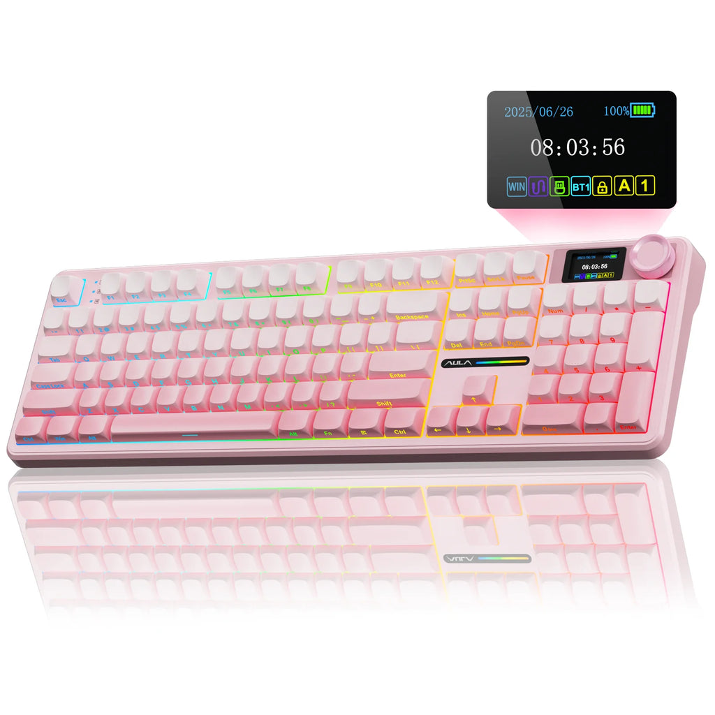 F108 Pro Wireless Bluetooth Keyboard Macro Gaming Keyboard Gasket Hot-Swap Full Size Keyboard with TFT Smart Display