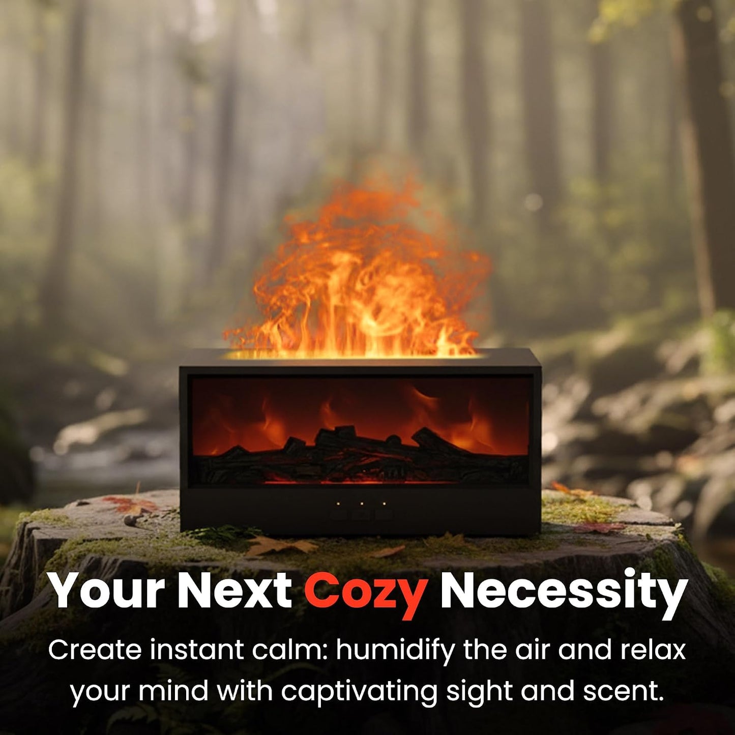 Transform Your Space with the Cozy Fireplace Flame Diffuser - 7-Color LED Humidifier & Essential Oil Diffuser with Timer for Home, Office, and Relaxation