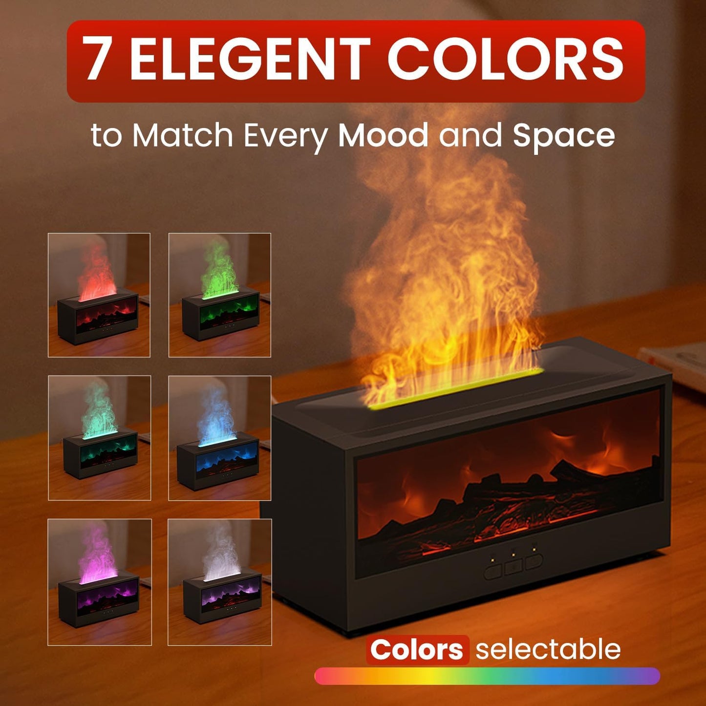 Transform Your Space with the Cozy Fireplace Flame Diffuser - 7-Color LED Humidifier & Essential Oil Diffuser with Timer for Home, Office, and Relaxation
