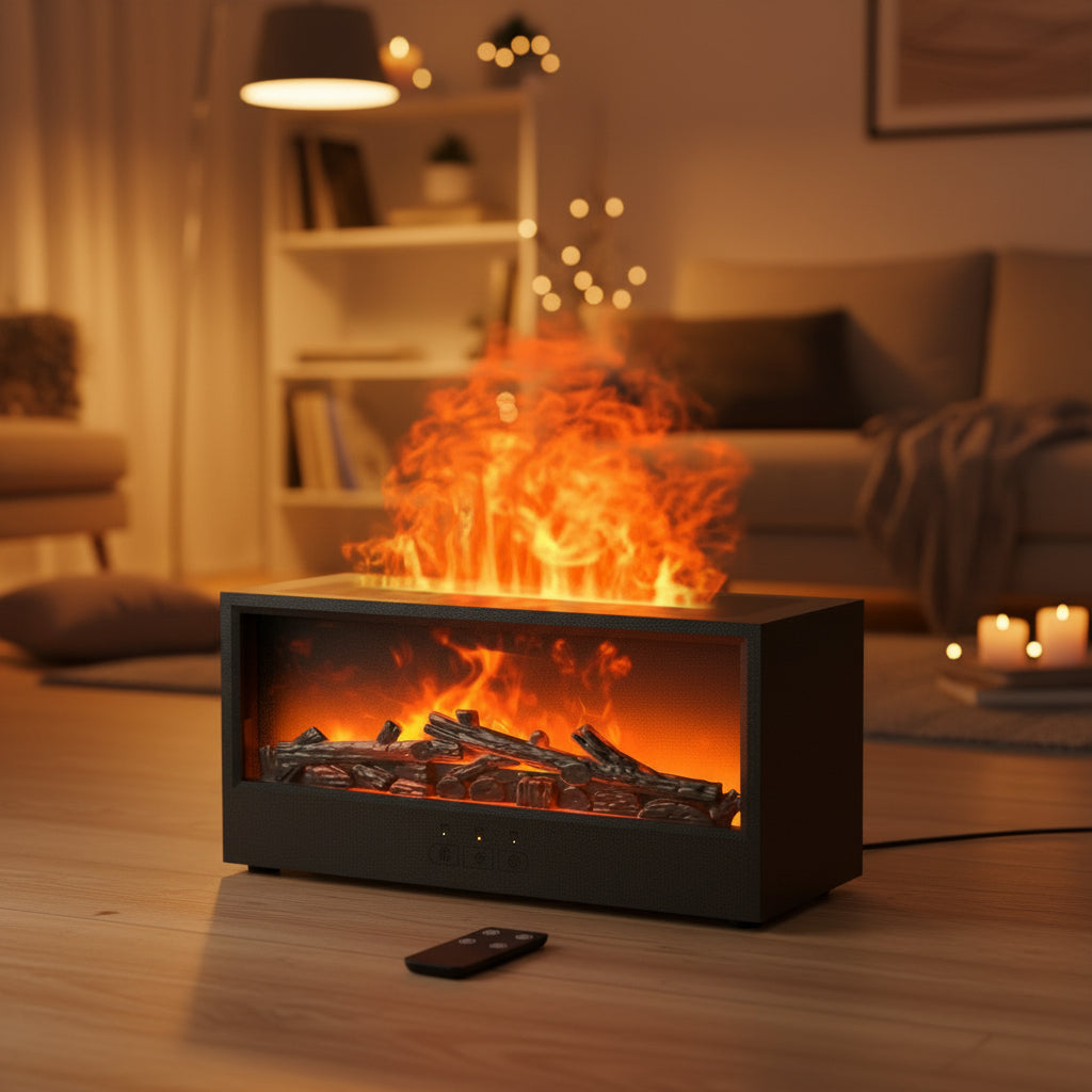 Transform Your Space with the Cozy Fireplace Flame Diffuser - 7-Color LED Humidifier & Essential Oil Diffuser with Timer for Home, Office, and Relaxation