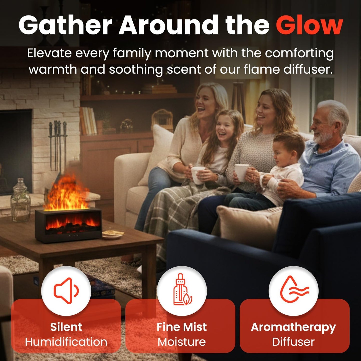 Transform Your Space with the Cozy Fireplace Flame Diffuser - 7-Color LED Humidifier & Essential Oil Diffuser with Timer for Home, Office, and Relaxation