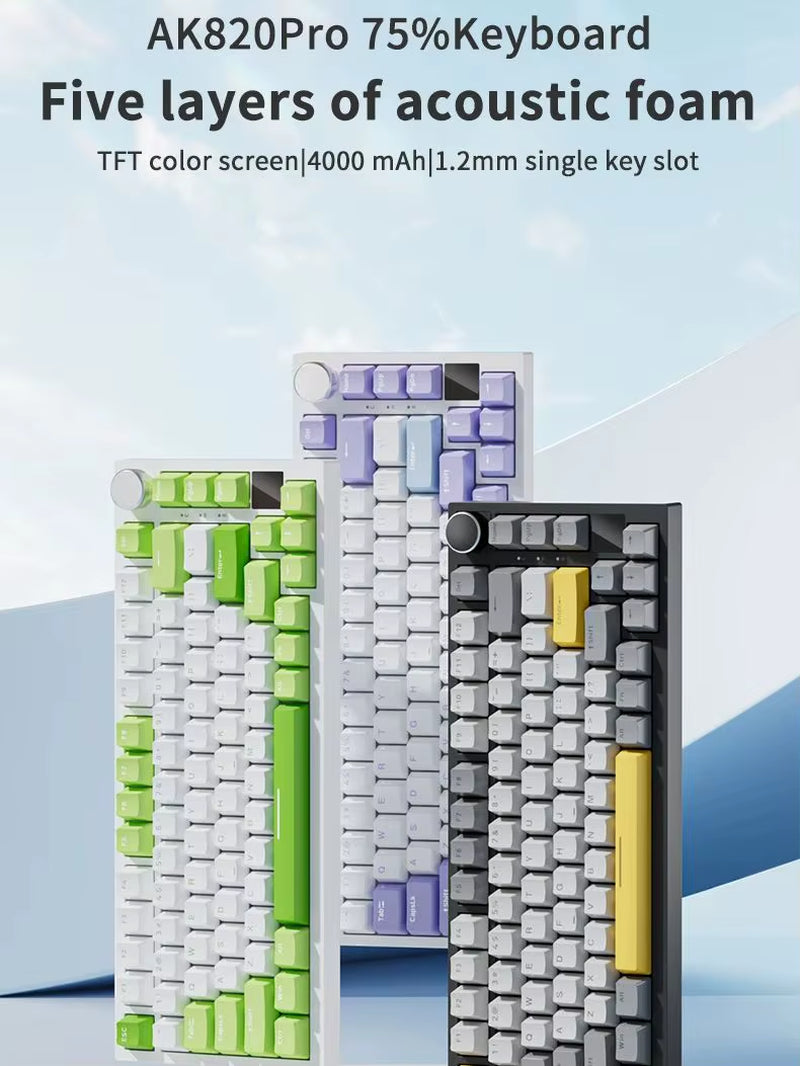 AJAZZ Ak820/Ak820Pro Mechanical Keyboard TFT Screen Multifunctional Knob Gaming Keyboard Wired/2.4Ghz/Bt Connect PC Keyboard