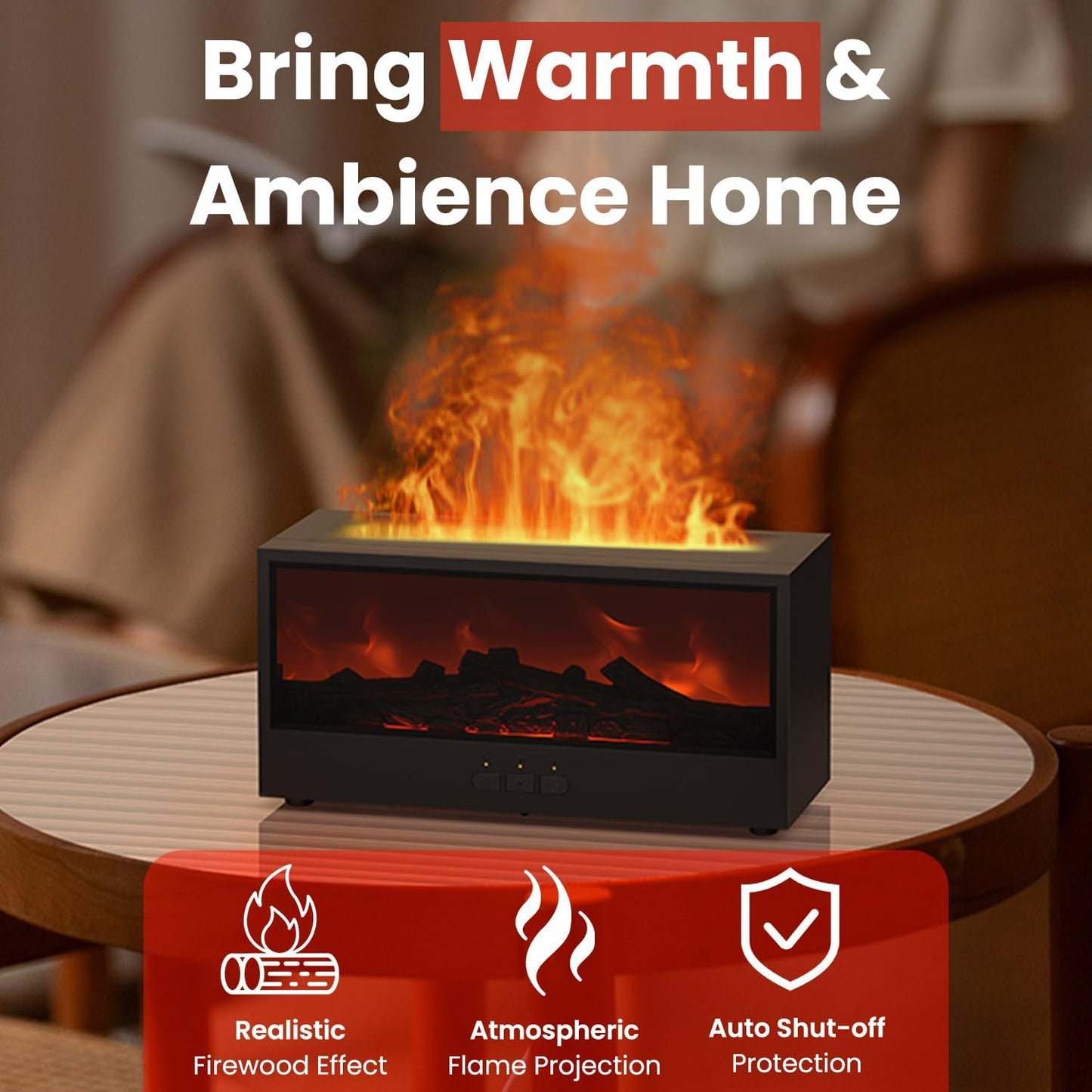 Transform Your Space with the Cozy Fireplace Flame Diffuser - 7-Color LED Humidifier & Essential Oil Diffuser with Timer for Home, Office, and Relaxation